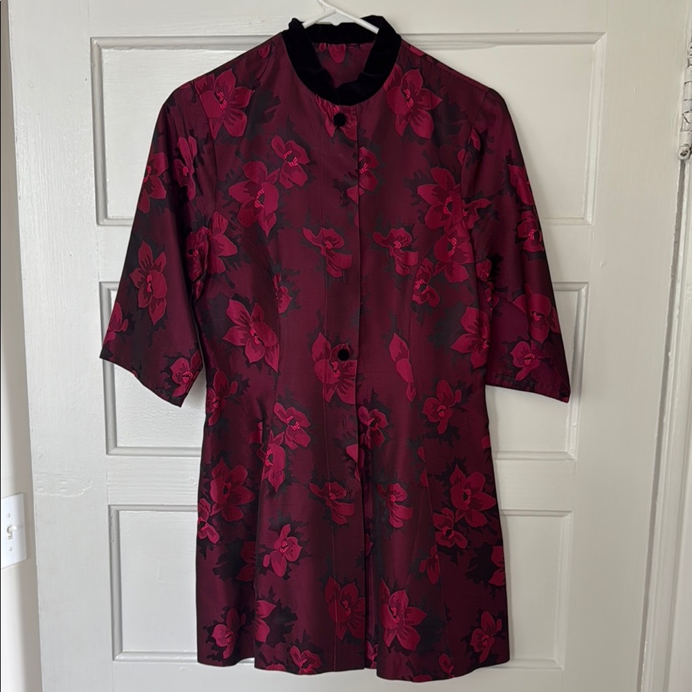 Galaxy By Harvic Burgundy and Black Floral Jacket